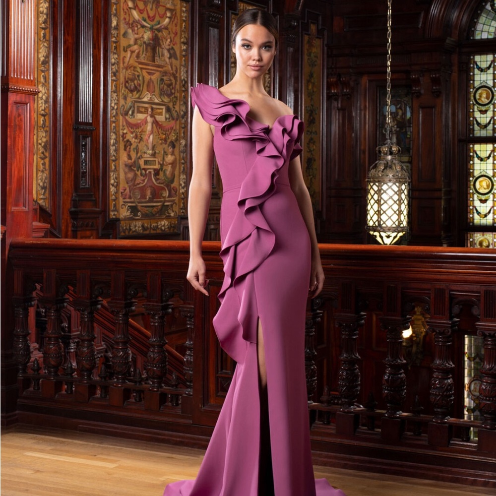 Alexander by Daymor 1583 One Shoulder Ruffle Dress